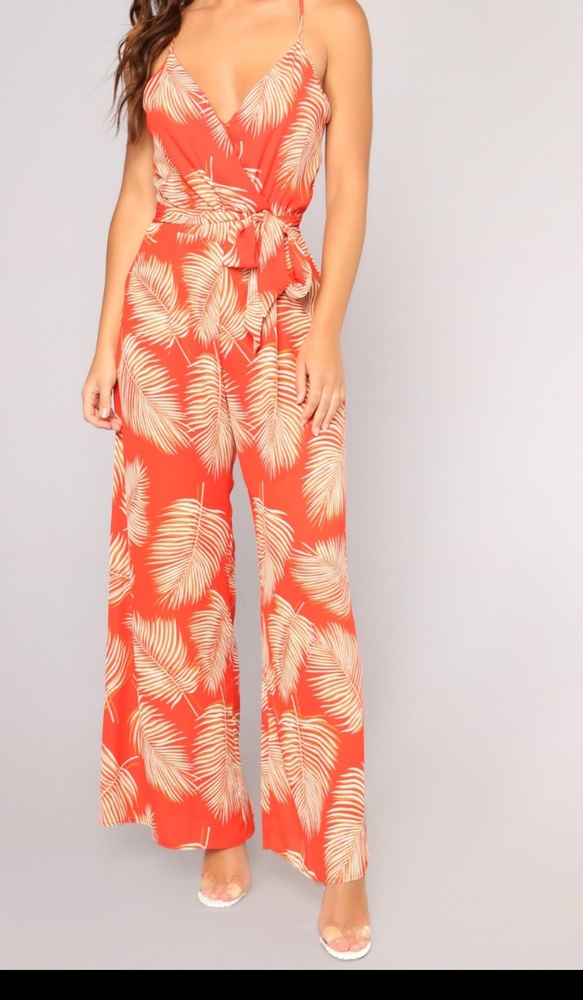 Tropical print palazzo jumpsuit